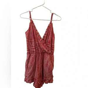 Tularosa Amelia red and white vneck romper with metal grommets